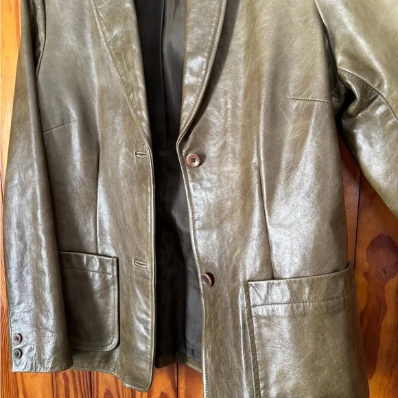 GAP Olive Green Women's Leather Jacket - Picture 3 of 10